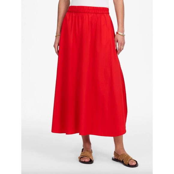 Madewell Poplin Midi Skirt Cotton A Line Cerise Red Minimalist Pockets XS NWT - Picture 2 of 16